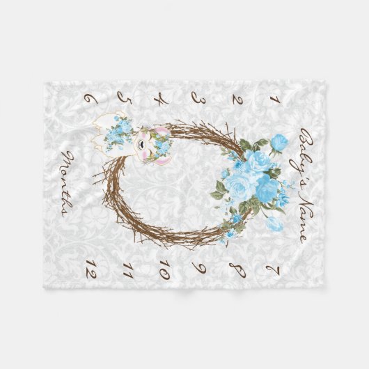 Meilenstein Baby Blanket - Llama - blau Fleecedecke (Vorderseite (Horizontal))