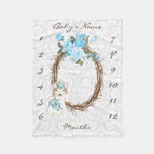 Meilenstein Baby Blanket - Llama - blau Fleecedecke (Vorderseite)