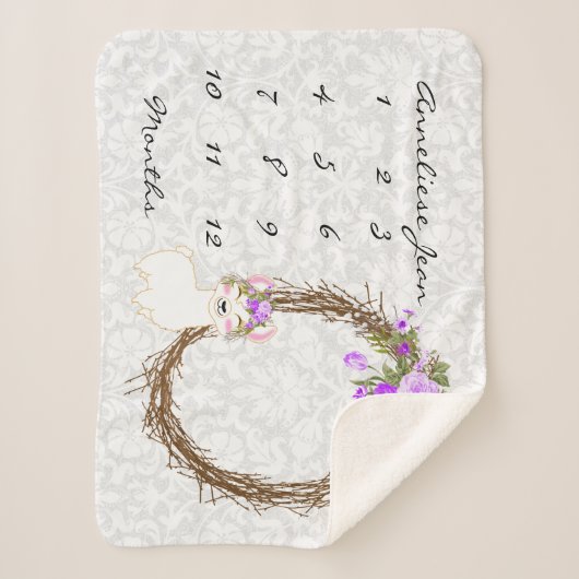 Meilenstein Baby Blanket - Llama - Lila Sherpadecke (Vorderseite)