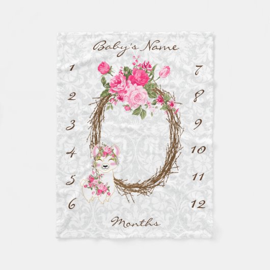 Meilenstein Baby Blanket - Llama - Pink Fleecedecke (Vorderseite)