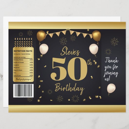 Meilenstein Birthday Gold Black Chip Beutel Wrappe (Vorne/Hinten)