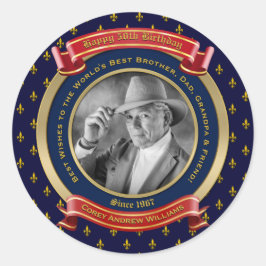 Meilenstein Birthday Gold Foto 50. Fünfzig Blau Ro Runder Aufkleber