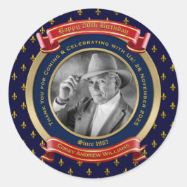 Meilenstein Birthday Gold Foto 80. Achtzig Blau Ro Runder Aufkleber