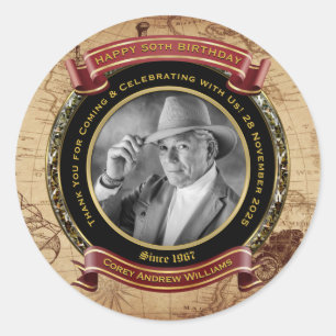 Meilenstein Birthday Gold Foto Vintag Karte 50. Runder Aufkleber