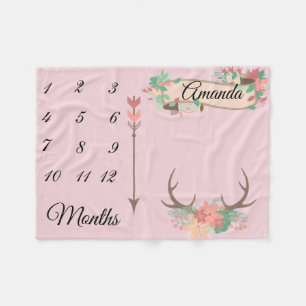 Meilenstein Chic Geweih Pfeil Blumen Baby Andenken Fleecedecke