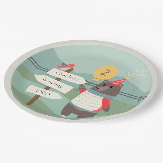 Meilenstein des niedlichen Vogelbären jedes Lebens Pappteller (Schrägansicht)