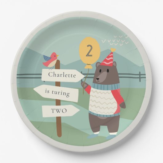 Meilenstein des niedlichen Vogelbären jedes Lebens Pappteller (Vorderseite)