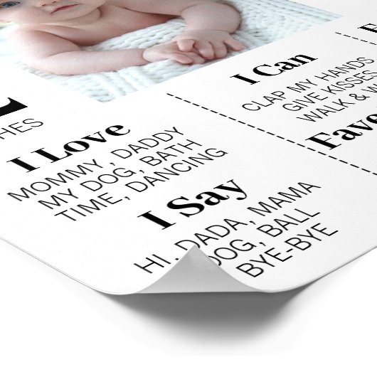 Meilenstein für das erste Jahr des Kindes 1. Gebur Poster (Ecke)