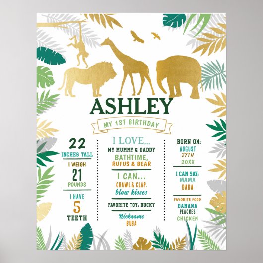 Meilenstein Jungle Poster 1st Wild Gold Girl Boy (Vorne)