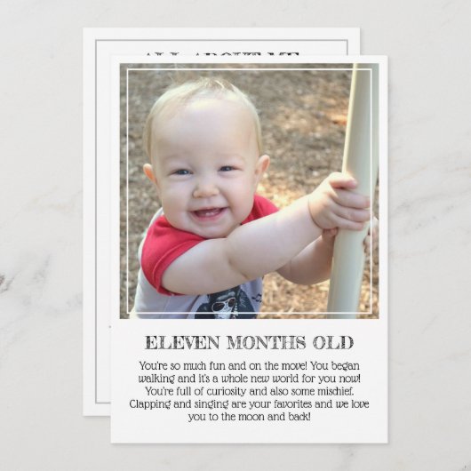 Meilenstein Keepake Card: 11 Monate alte Announc Ankündigung (Vorne/Hinten)