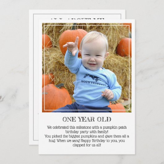 Meilenstein Keepake Card: Ein Jahr alt Ankündigung (Vorne/Hinten)