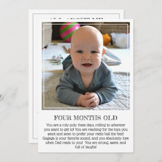 Meilenstein Keepake Card: Vier Monate alt Ankündigung (Vorne/Hinten)