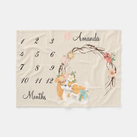 Meilenstein Pink Mama Doppy Puppy Baby Keepake Fleecedecke (Vorderseite (Horizontal))