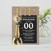 Meilenstein Schaumwein Goldblauer Glitzer jeden Al Einladung (Stehend Vorderseite)