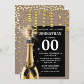 Meilenstein Schaumwein Goldblauer Glitzer jeden Al Einladung (Vorne/Hinten)