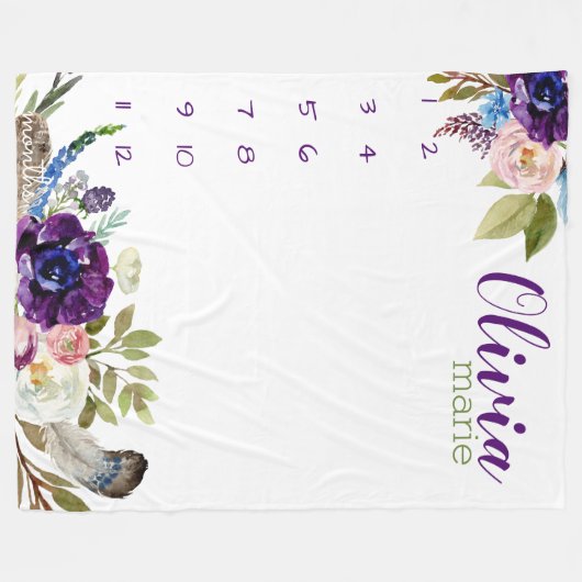 Meilenstein-Wachstumspur Aquarellblumen Fleecedecke (Vorderseite (Horizontal))