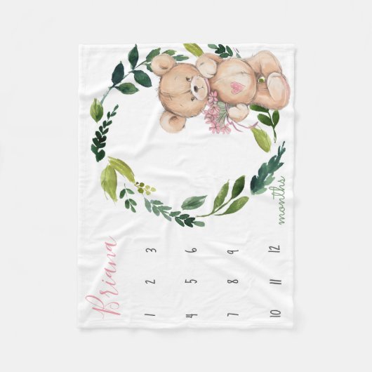 Meilenstein-Wachstumspur - Teddy Bär und Grüne Fleecedecke (Vorderseite)