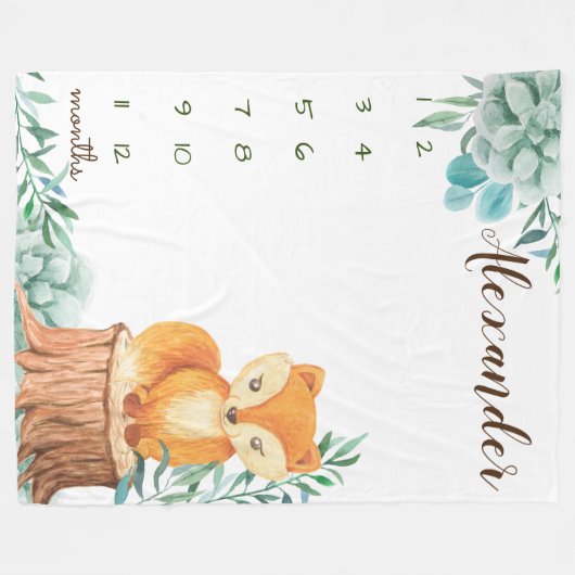 Meilensteine Aquarellwald Fox Fleecedecke (Vorderseite (Horizontal))