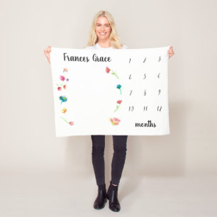 Meilensteine Monat Aquarell-Blume Fleecedecke