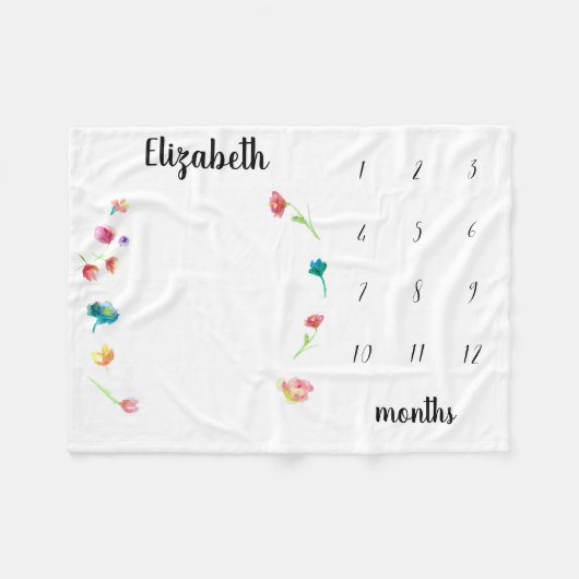 Meilensteine Monat Wasserfarbe Blume Fleecedecke (Vorderseite (Horizontal))