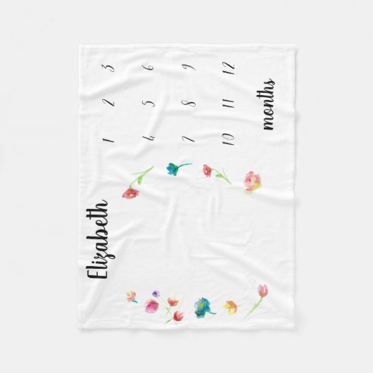 Meilensteine Monat Wasserfarbe Blume Fleecedecke (Vorderseite)