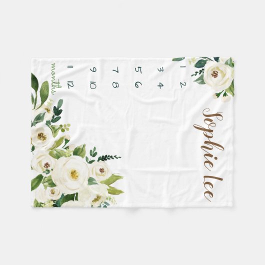 Meilensteine-Wachstumstracker Wasserfarbenrosen Fleecedecke (Vorderseite (Horizontal))