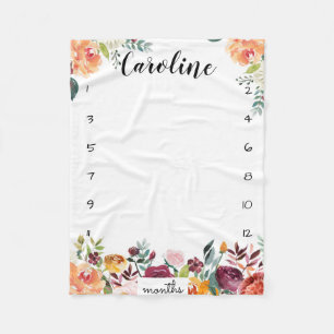 Meilensteinwachstumsverfolger Watercolor-Blumen Fleecedecke