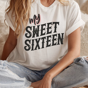 Mein 16 . Geburtstag Moderner Schwarz-Pink-Text T-Shirt