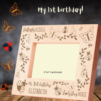 Mein 1. Geburtstag Buttefly-Ladybug Personalisiert Geätzte Rahmen