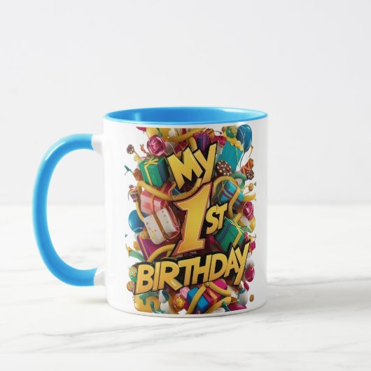 Mein 1. Geburtstag Cookies Cake und Balloons Tasse (Links)