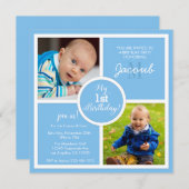 Mein 1. Geburtstag (erster) - Himmel-Blauquadrate Einladung (Vorne/Hinten)