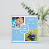 Mein 1. Geburtstag (erster) - Himmel-Blauquadrate Einladung (Stehend Vorderseite)