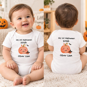 Mein 1. Halloween 2026 Lächelnder Kürbis Hexen Nam Baby Strampler