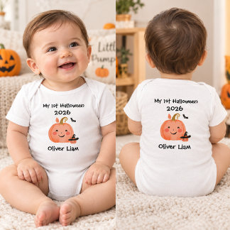 Mein 1. Halloween 2026 Lächelnder Kürbis Hexen Nam Baby Strampler