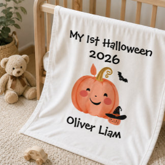 Mein 1. Halloween 2026 Lächelnder Kürbis Hexen Nam Fleecedecke