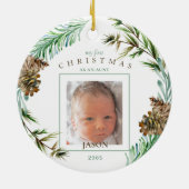 Mein 1. Weihnachten als Tante Name Foliage Foto Keramik Ornament (Hinten)