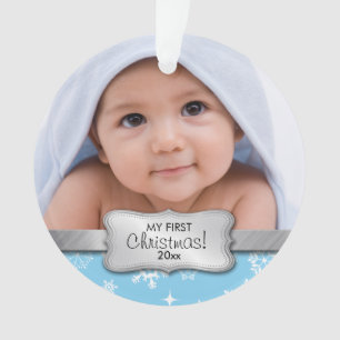 Mein 1. Weihnachten - Babyblau addiert Ihr Foto Ornament