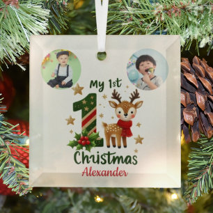 Mein 1. Weihnachten Süßes Rentier Baby Jungen Foto Ornament Aus Glas
