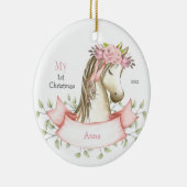 Mein 1. Weihnachts-Boho Pony Name Pink Keramik Ornament (Rechts)