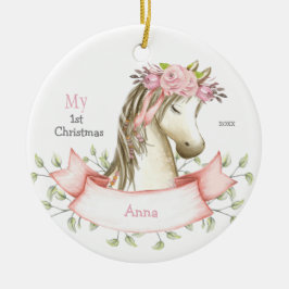 Mein 1. Weihnachts-Boho Pony Name Pink Keramik Ornament