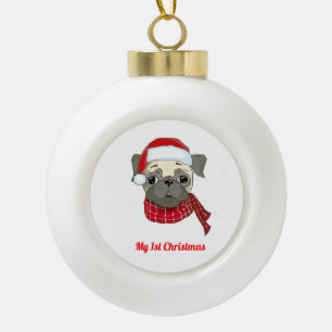 Mein 1. Weihnachts-Mops Keramik Kugel-Ornament