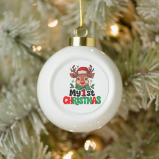 Mein 1. Weihnachts-Rentier-Buffalo-Karo-Baby-Weihn Keramik Kugel-Ornament