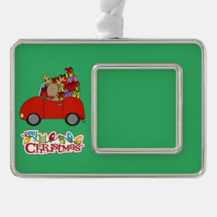 Mein 1. Weihnachtsfahrer Rentier Rahmen-Ornament Silber