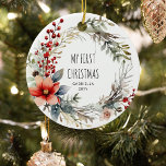 Mein 1. Weihnachtsfeiertag Keramik Ornament<br><div class="desc">Personalisierte botanische Weihnachtsschmuck.</div>