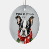 Mein 1. Weihnachtsfest in Boston Terrier Keramik Ornament (Rechts)