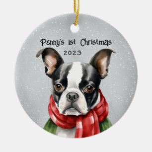 Mein 1. Weihnachtsfest in Boston Terrier Keramik Ornament