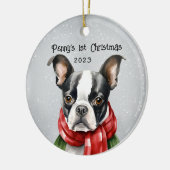 Mein 1. Weihnachtsfest in Boston Terrier Keramik Ornament (Links)