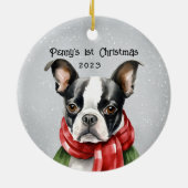 Mein 1. Weihnachtsfest in Boston Terrier Keramik Ornament (Hinten)