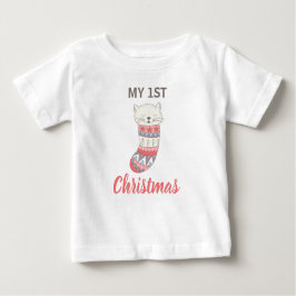 Mein 1. Weihnachtsfest Niedlich Kitty im Strumpf Baby T-shirt