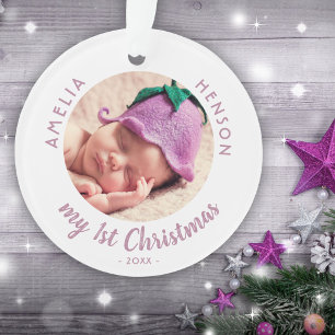 Mein 1. Weihnachtsjunges erstes rosa Foto Ornament
